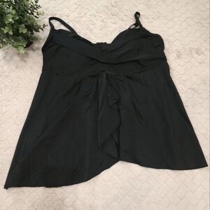 Woman Within Black Swim Tunic with Ruffle Front